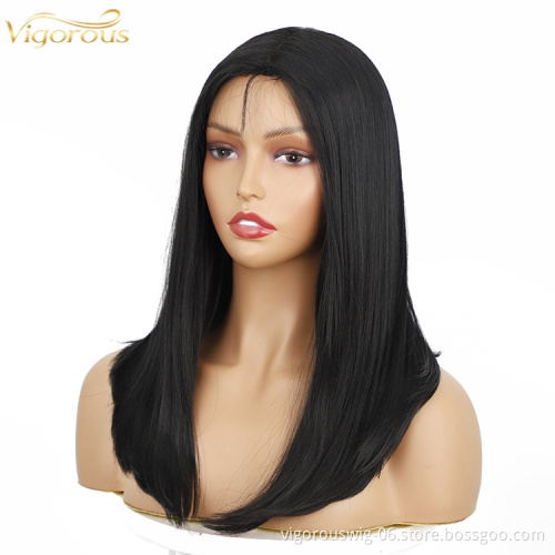 Long Silky Straight Black Synthetic Hair With Baby Hair None Lace Wigs Heat Resistant High Quality Wholesale Price For Women